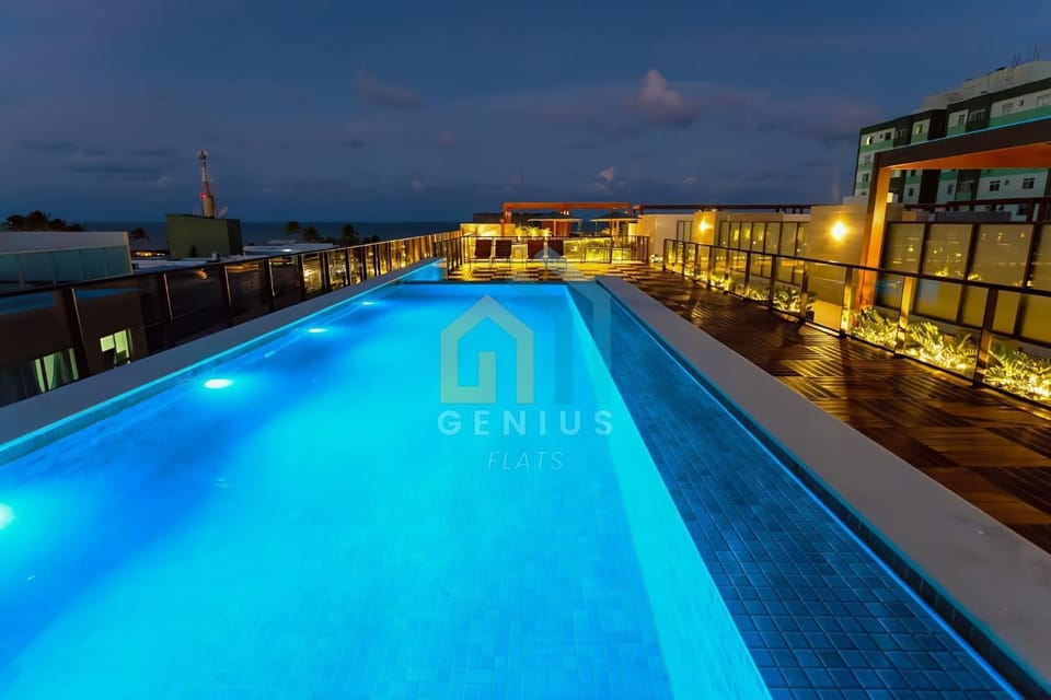 Property building, Night, Pool view, Sea view, Swimming pool, Swimming pool, sunbed