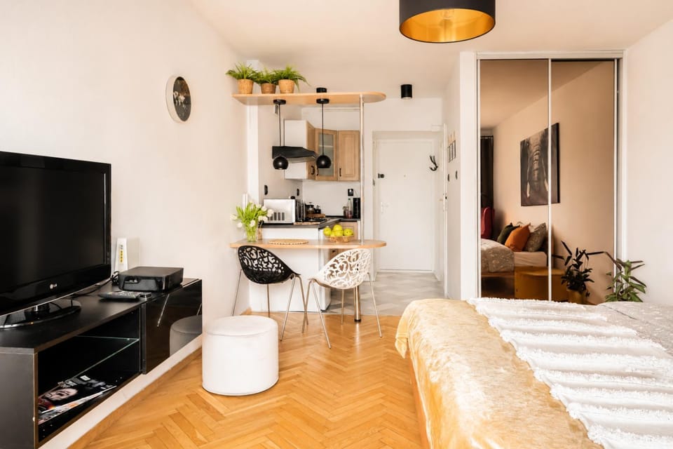 Communal lounge/ TV room, Bed, TV and multimedia, Kitchen or kitchenette, Living room, Photo of the whole room, Seating area, Dining area, Evening entertainment, Bedroom
