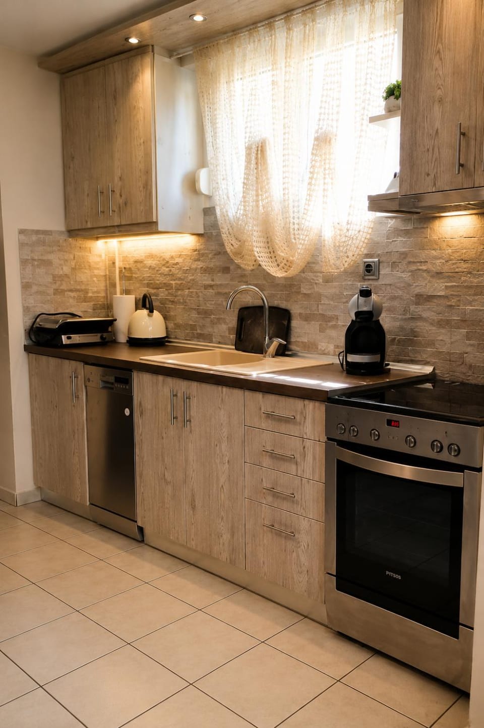 Kitchen or kitchenette, stove
