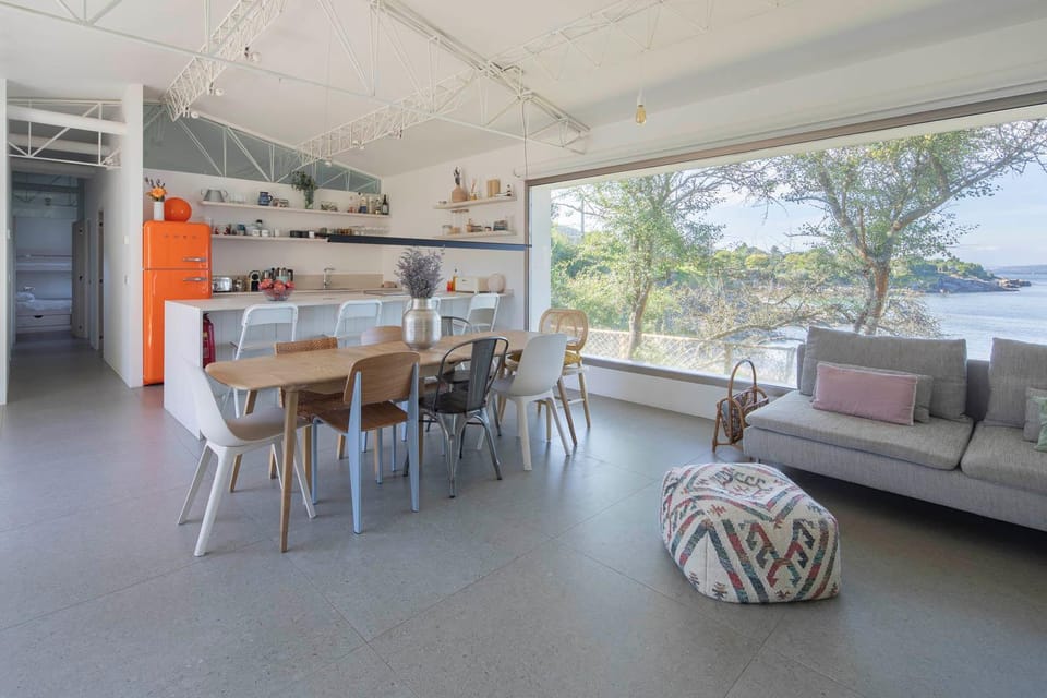 Kitchen or kitchenette, Living room, Dining area, Sea view