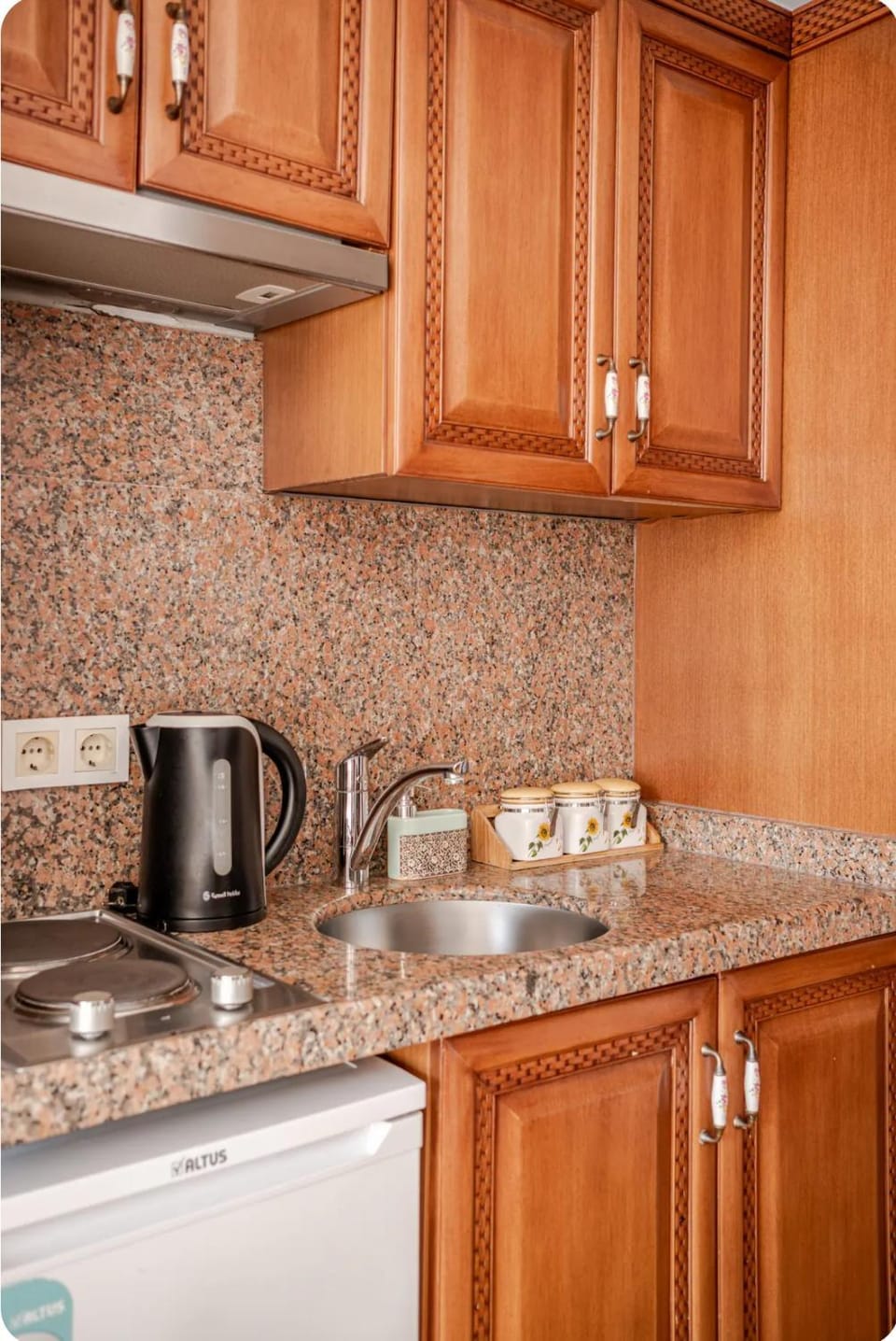 Kitchen or kitchenette, stove