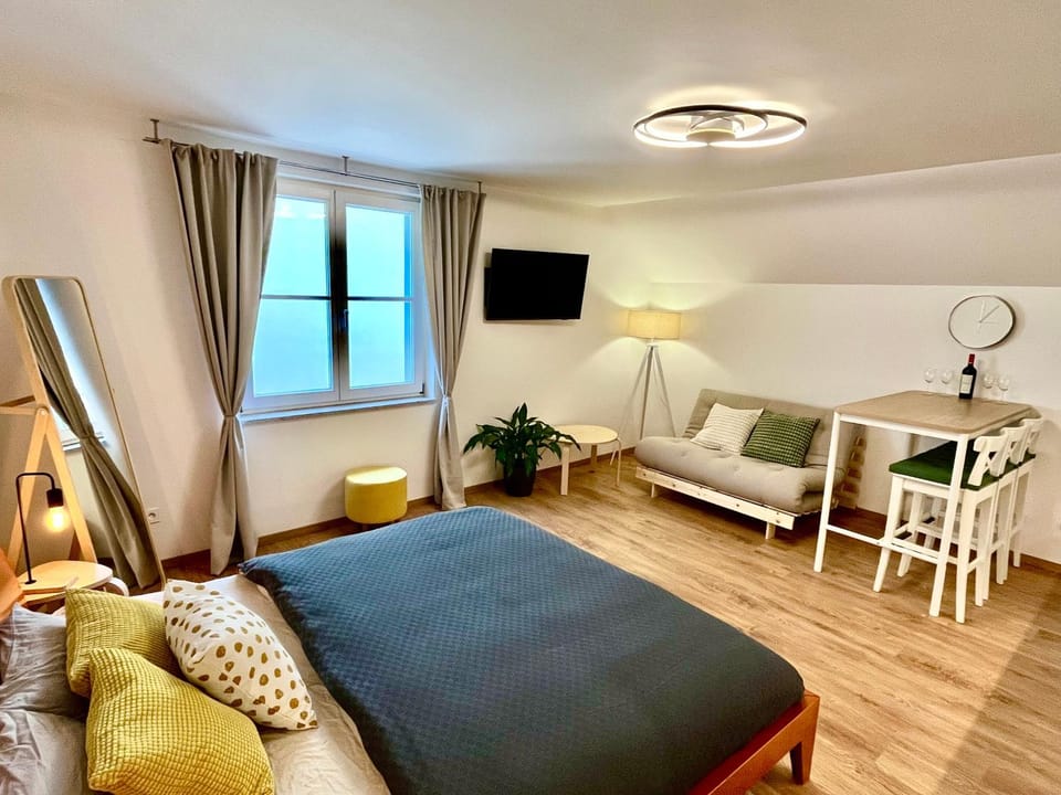 Bed, TV and multimedia, Living room, Photo of the whole room, Seating area, Bedroom, hair dresser