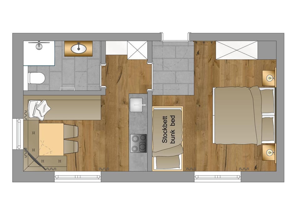 Shower, Toilet, Bathroom, TV and multimedia, Kitchen or kitchenette, Living room, Seating area, Dining area, Bedroom