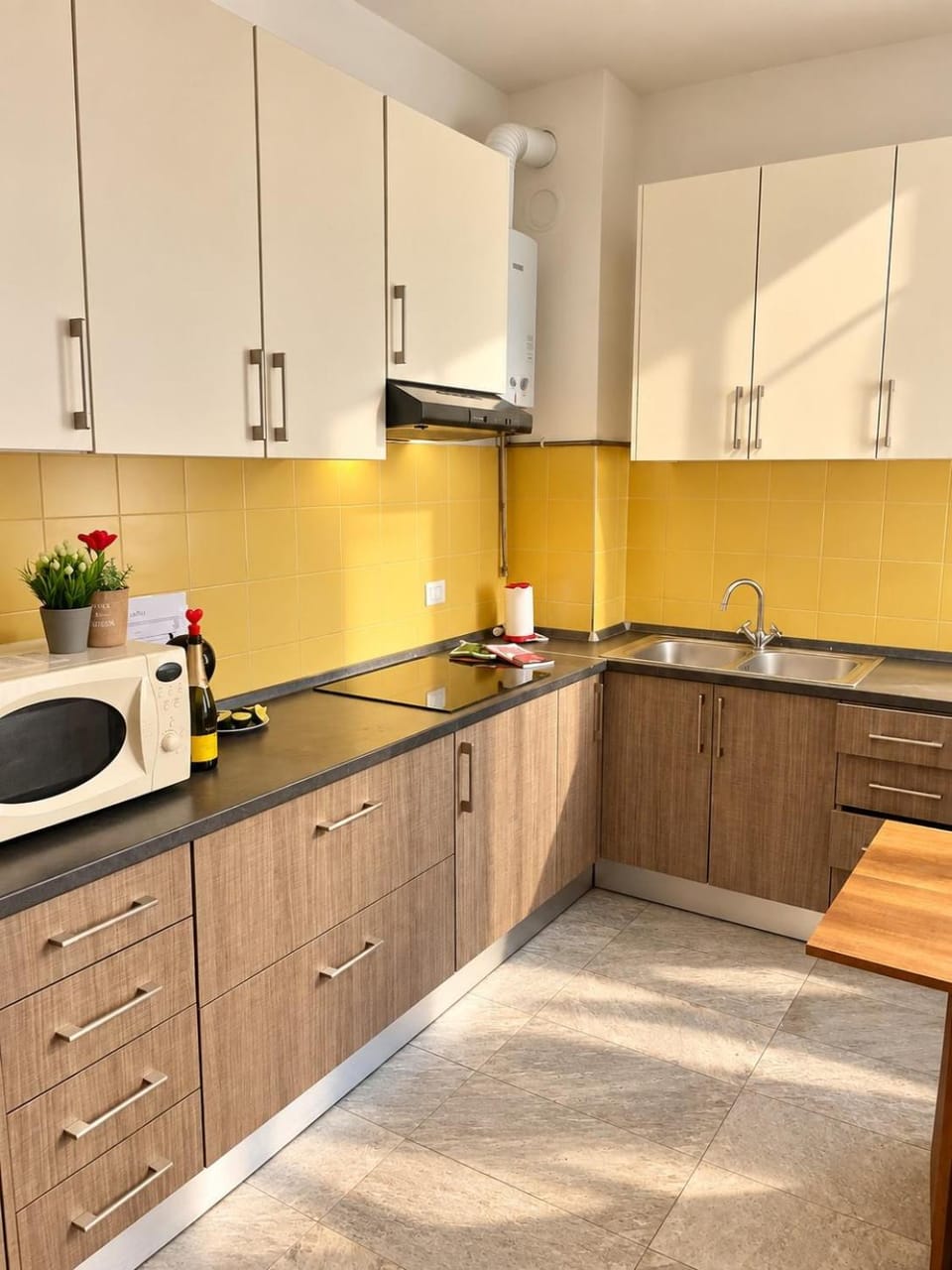 Kitchen or kitchenette, stove