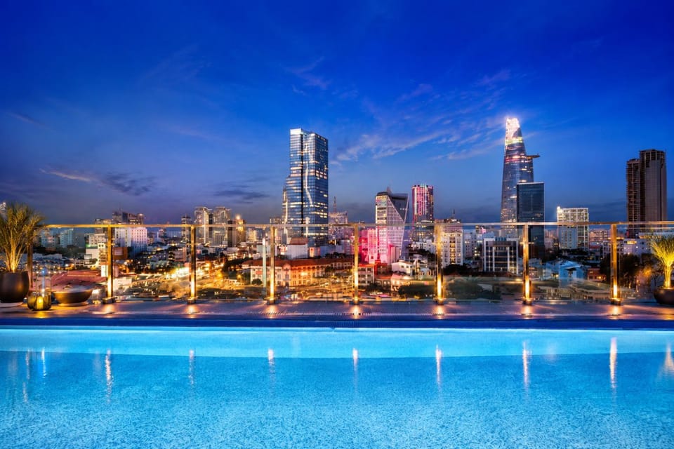 Property building, Night, City view, Pool view, Swimming pool