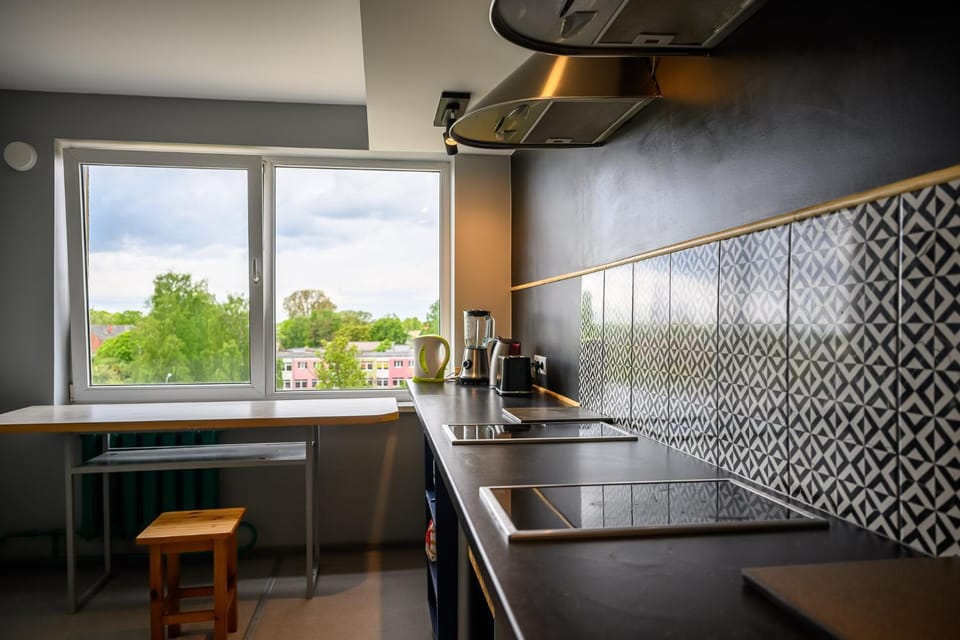 Kitchen or kitchenette, stove