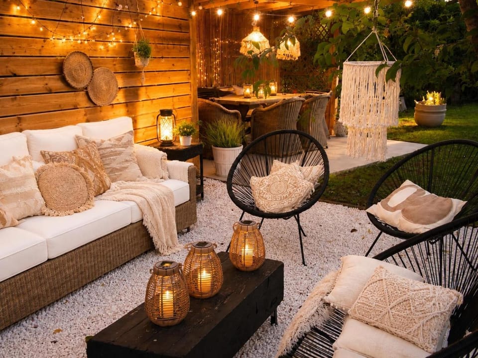 Patio, Night, Garden, Living room, Seating area, Garden view