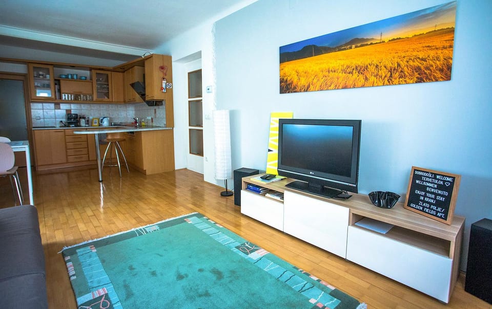 TV and multimedia, Coffee/tea facilities, Kitchen or kitchenette, Living room, Photo of the whole room, Decorative detail, Seating area, Dining area, On site