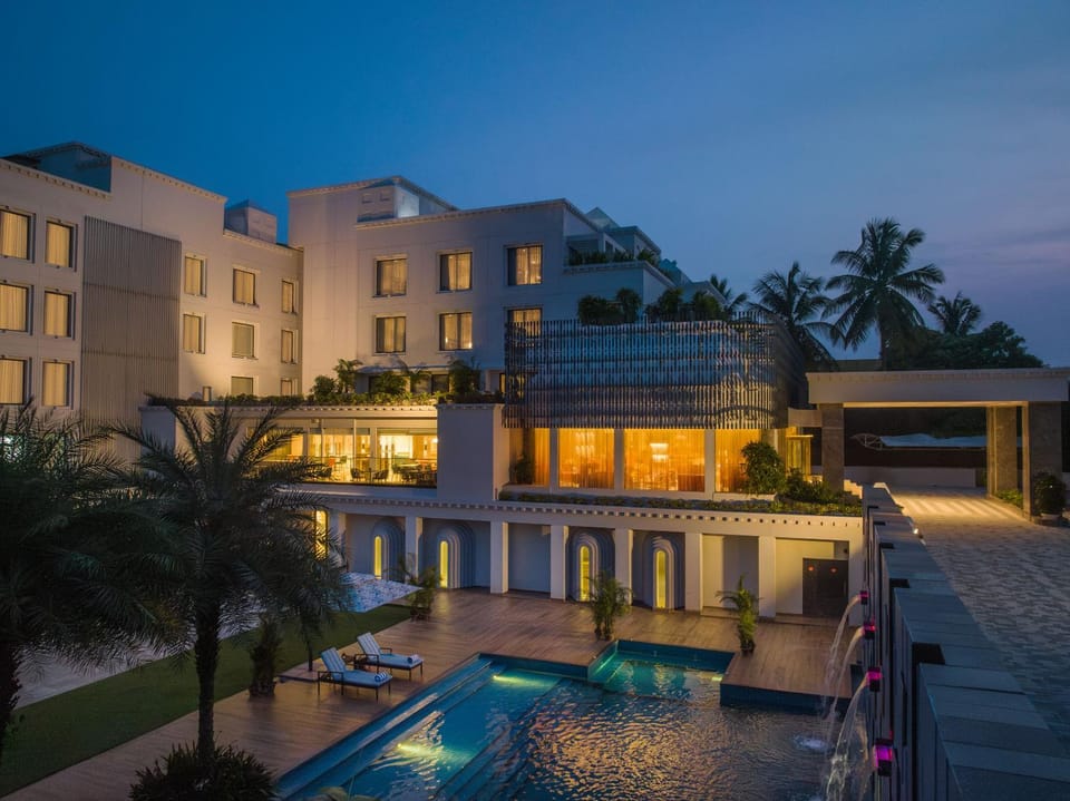 Property building, Facade/entrance, Night, Pool view, Pool view, Swimming pool