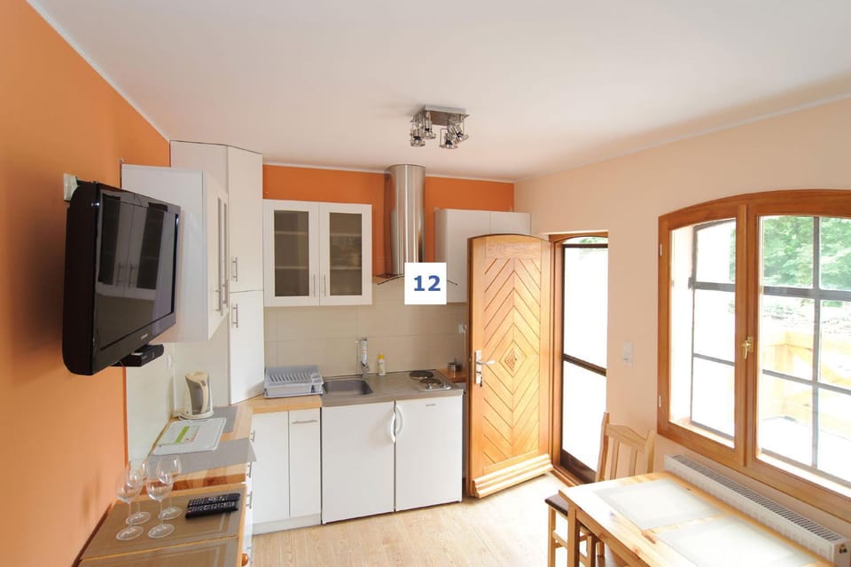 Kitchen or kitchenette, stove