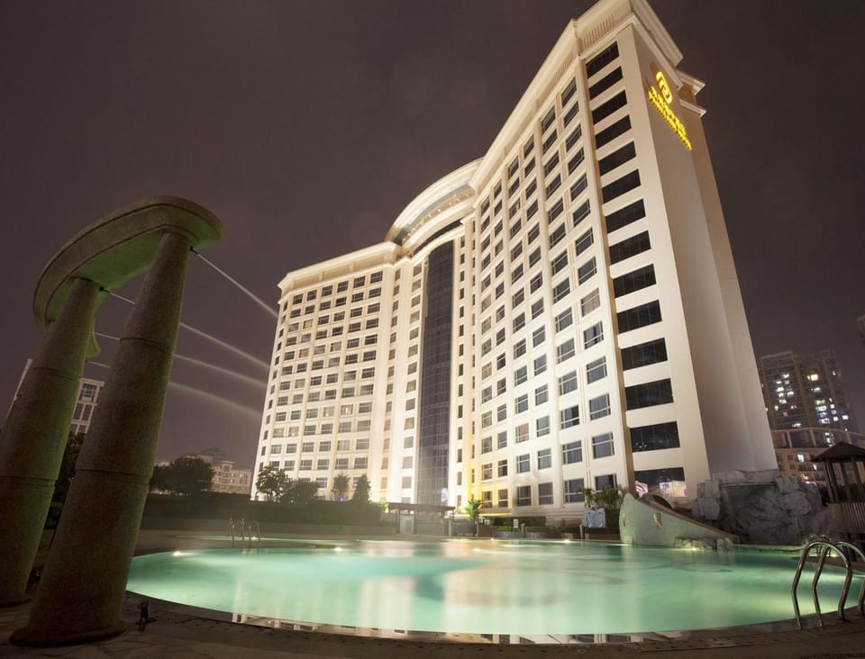Property building, Night, Swimming pool