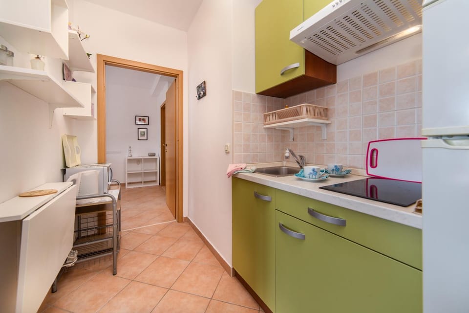 Kitchen or kitchenette, minibar, stove
