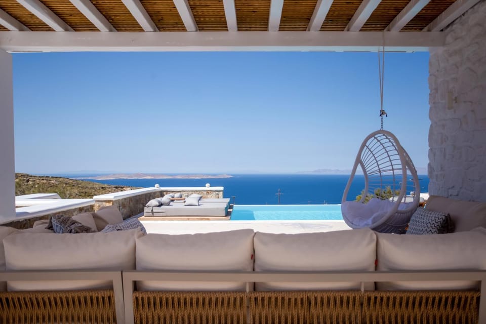 Patio, Day, Natural landscape, View (from property/room), Balcony/Terrace, Living room, Seating area, Pool view, Sea view, Swimming pool, sunbed