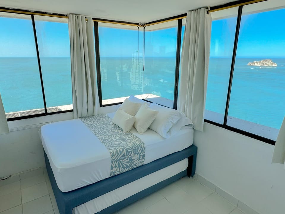 Bed, Sea view