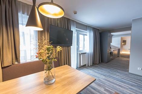 Bed, Living room, Seating area