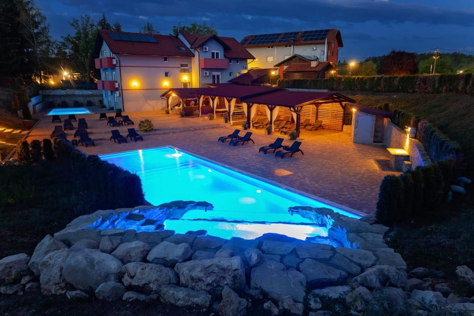 Property building, Night, Pool view, Swimming pool