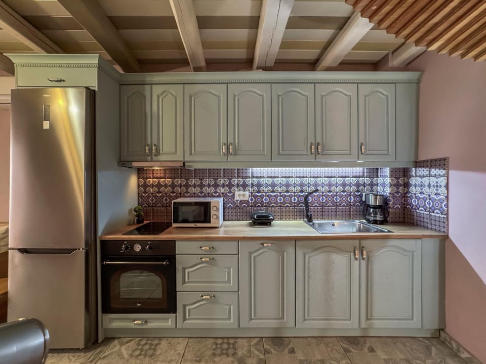 Kitchen or kitchenette, stove