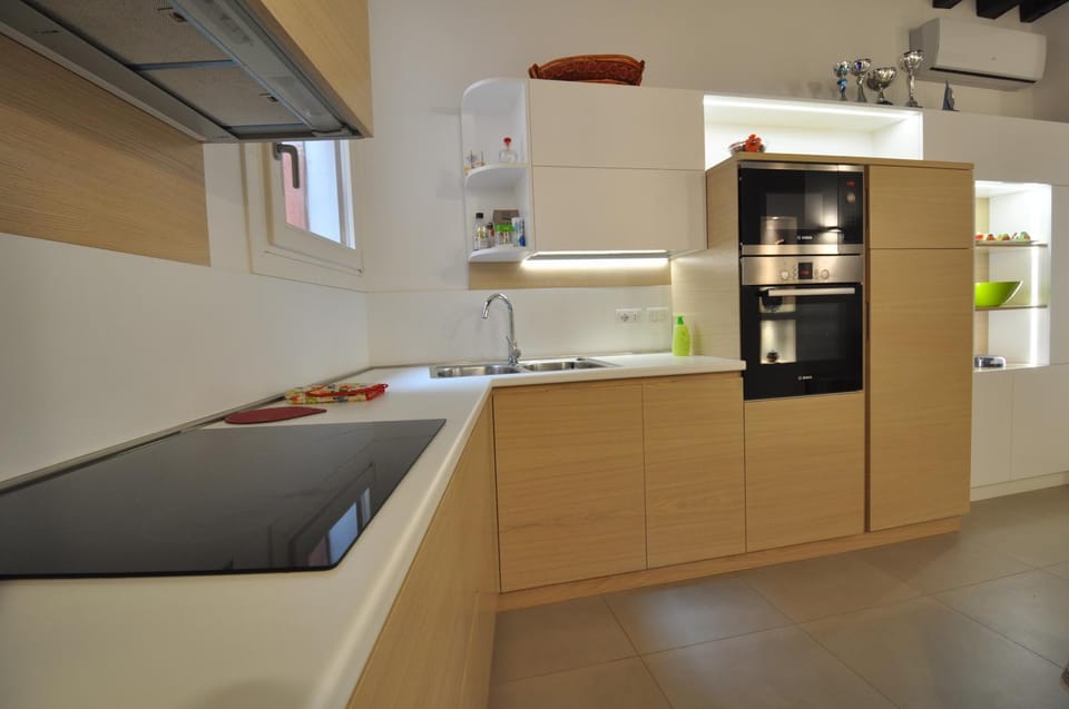 Kitchen or kitchenette, stove