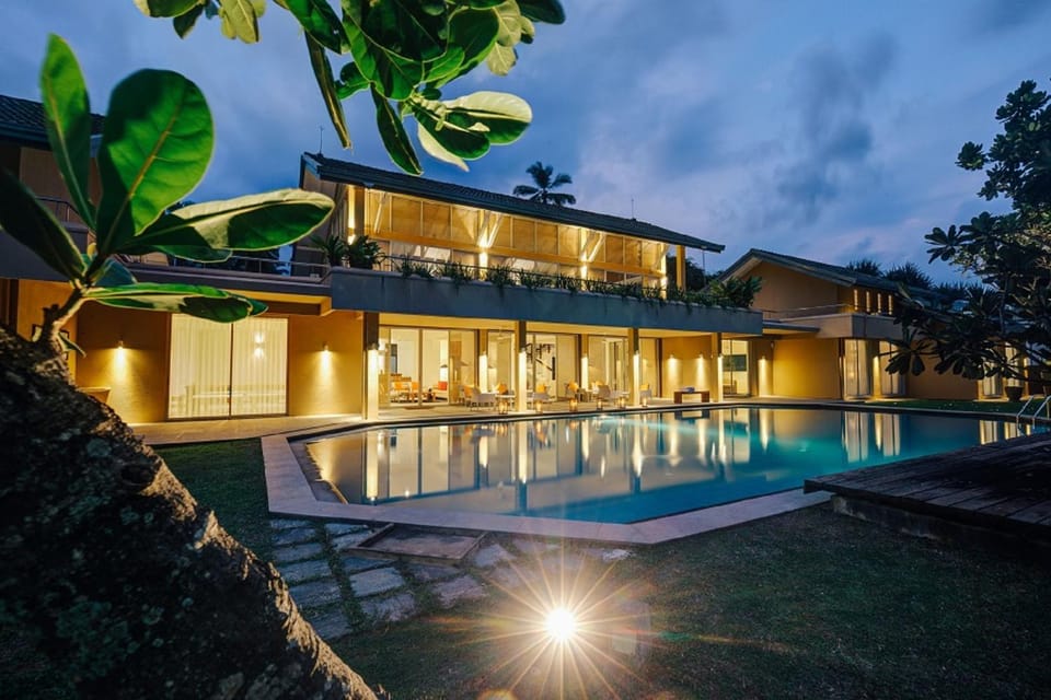 Property building, Night, Swimming pool
