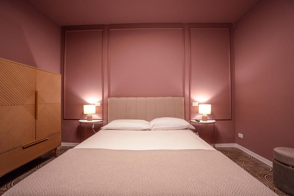 Bed, wardrobe