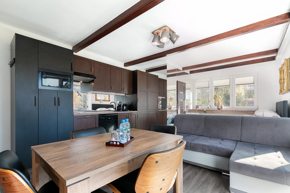 Kitchen or kitchenette, Living room, Seating area, stove