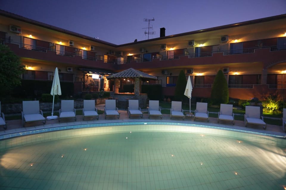 Property building, Night, Swimming pool