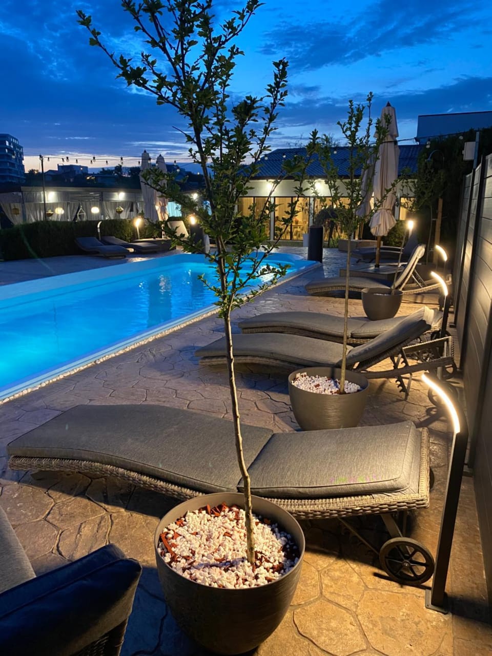 Night, View (from property/room), Pool view, Swimming pool