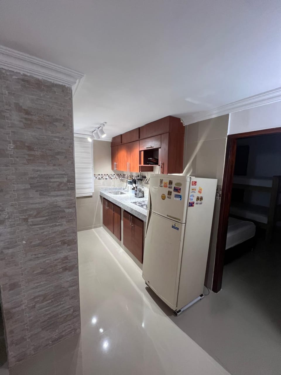 Kitchen or kitchenette, stove