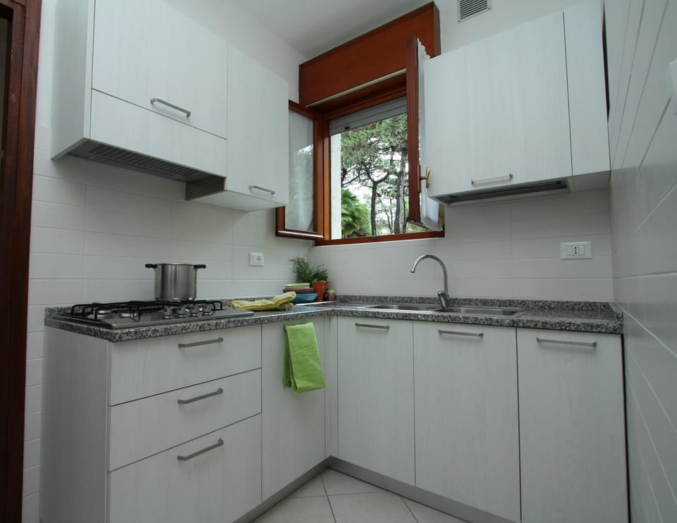 Kitchen or kitchenette, stove
