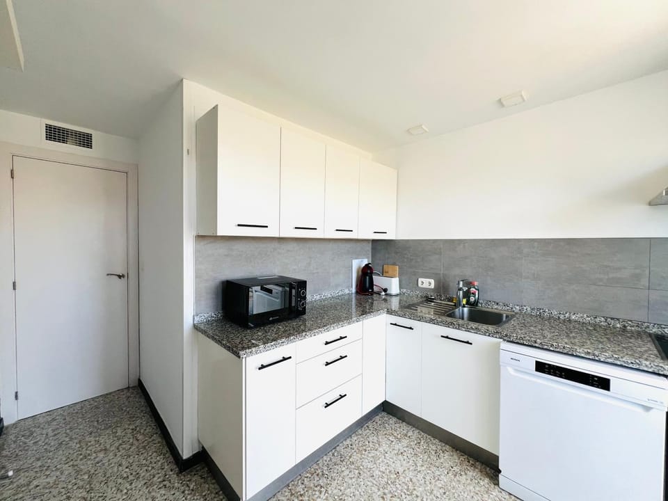 Kitchen or kitchenette, dishwasher, oven, stove, toaster