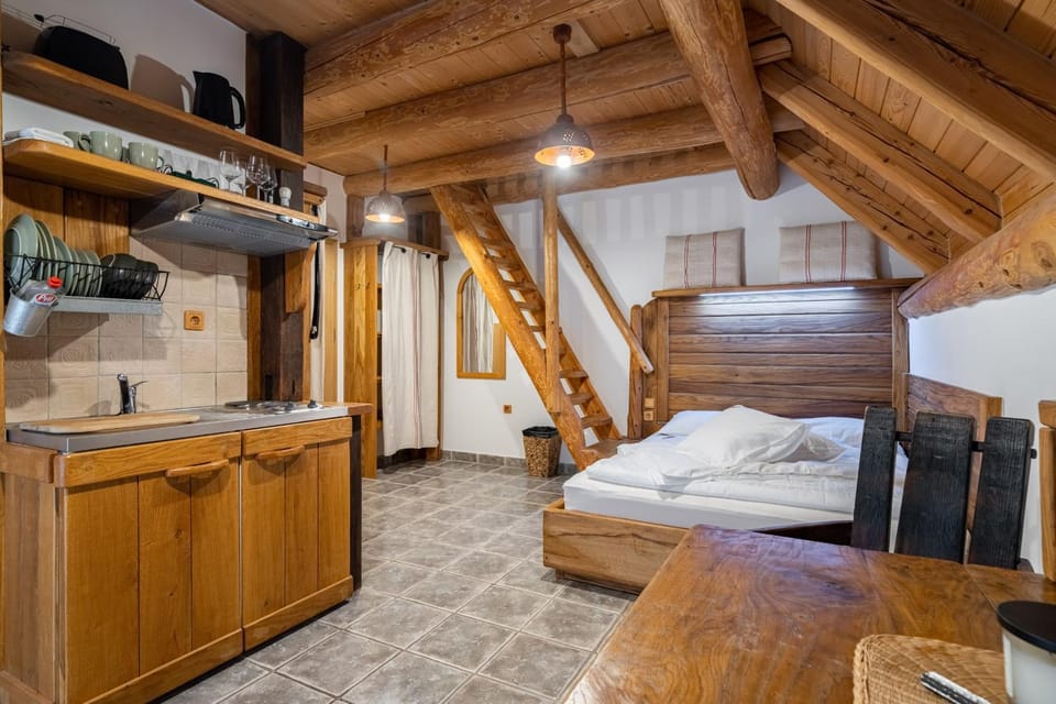 Bed, Kitchen or kitchenette, Photo of the whole room, Seating area, Bedroom, stove