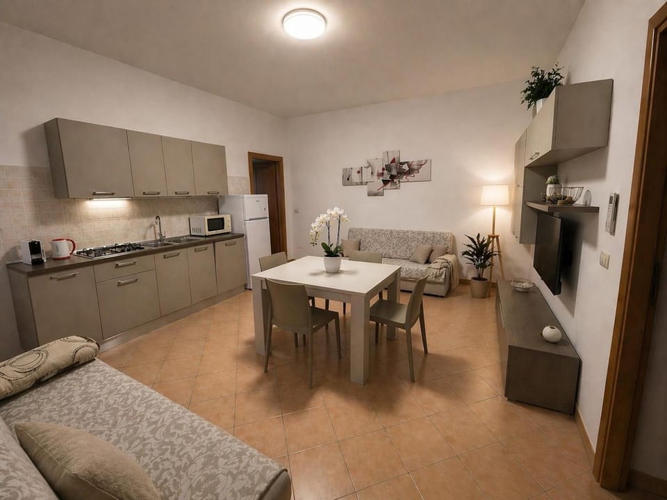 Kitchen or kitchenette, Living room, Seating area, Dining area, stove