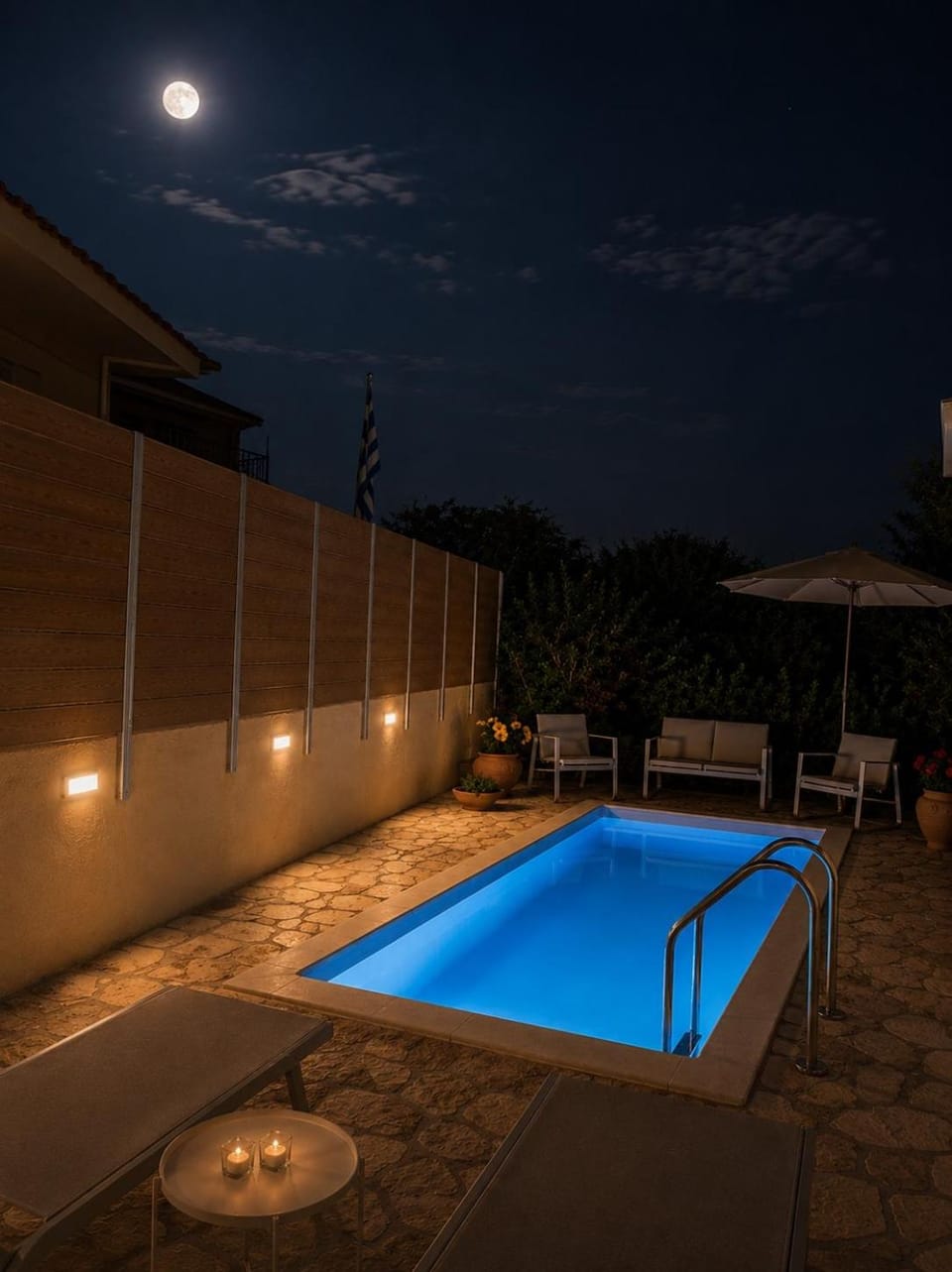 Night, Natural landscape, Pool view, Swimming pool, Swimming pool