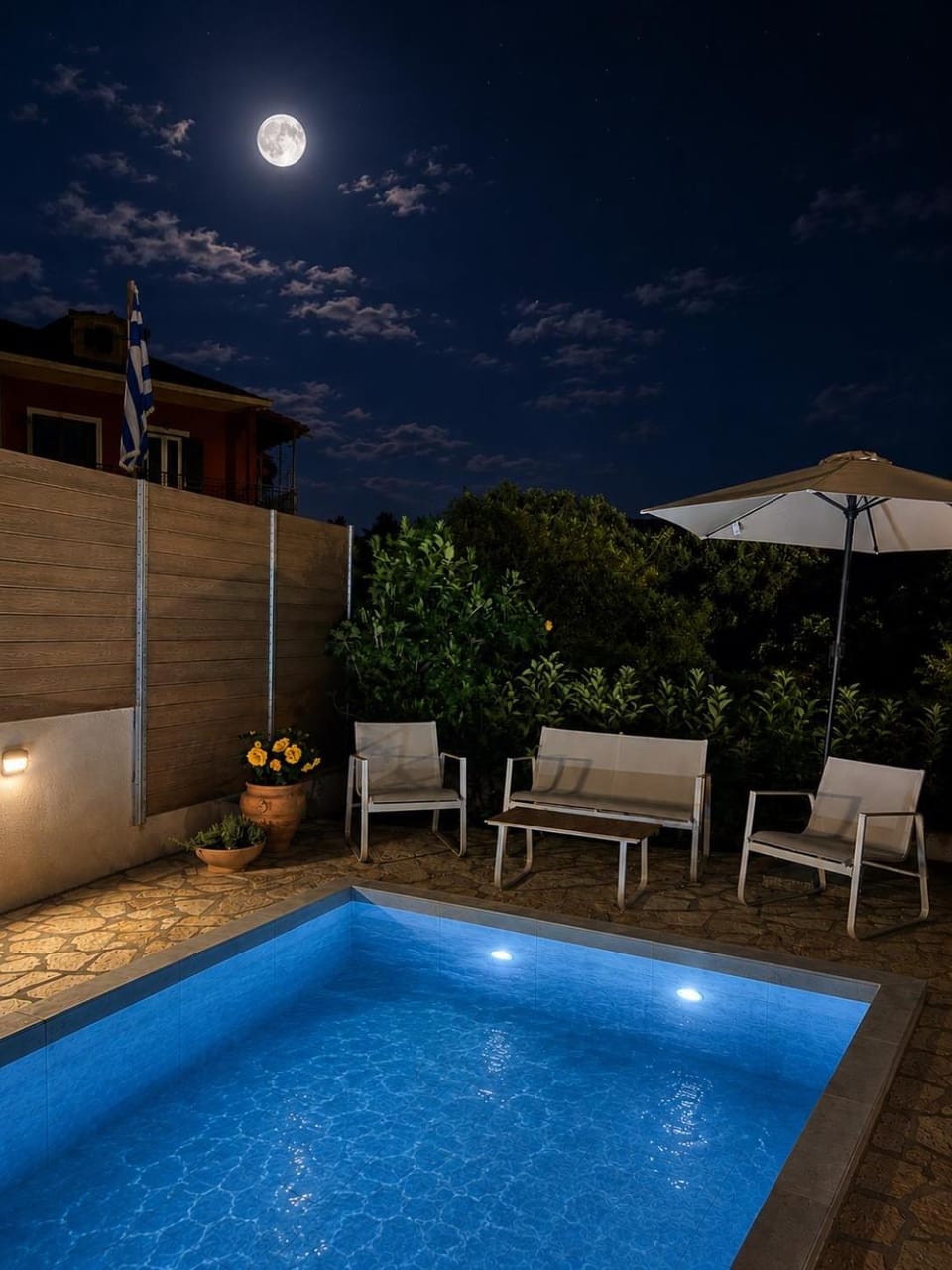 Night, Pool view, Swimming pool