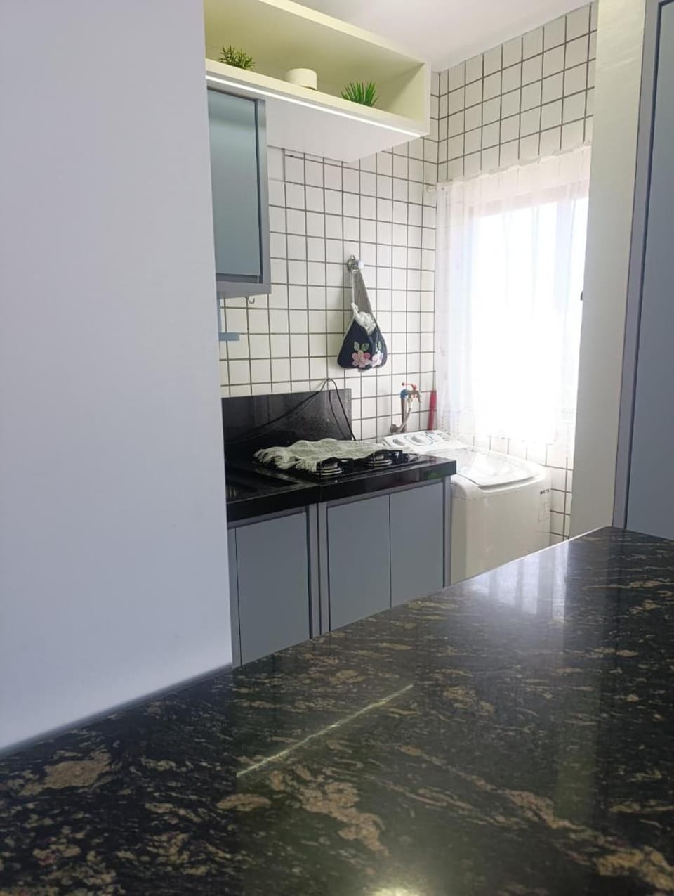 Kitchen or kitchenette, washing machine