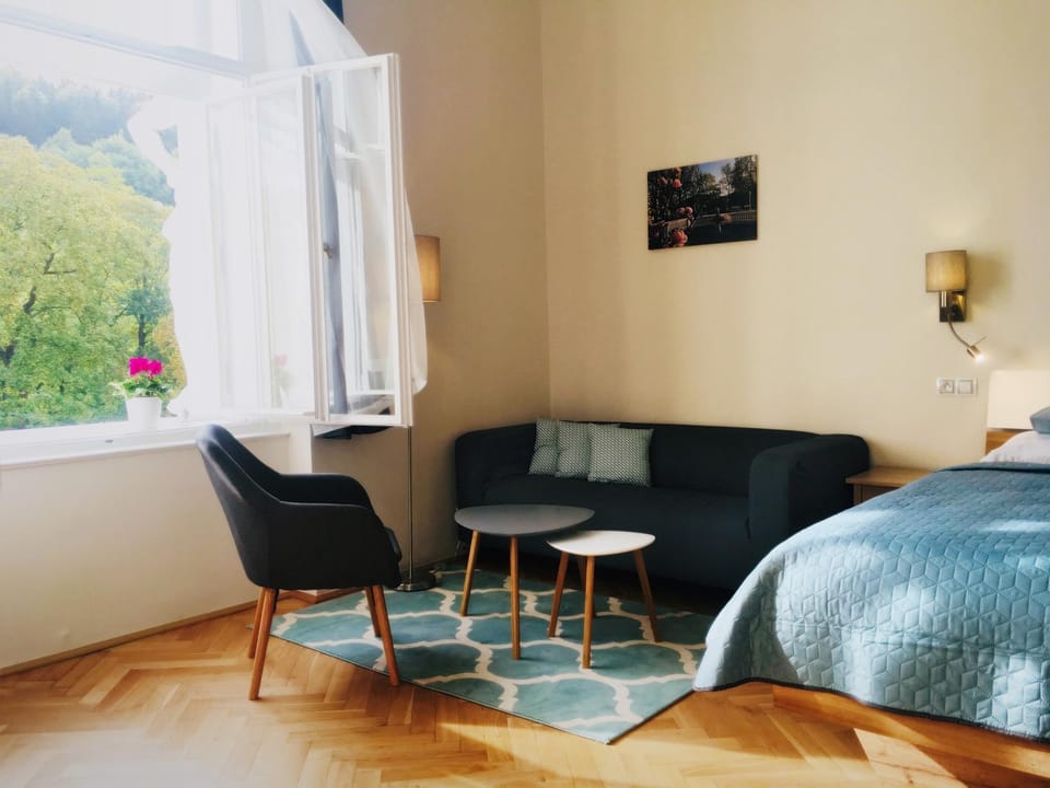Living room, Seating area, City view, Street view