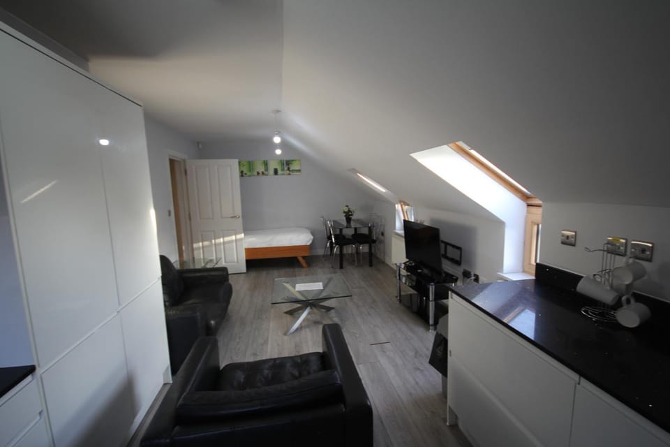 Kitchen or kitchenette, Living room, Seating area, Dining area