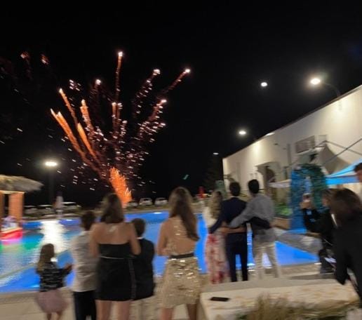 Night, Pool view, Swimming pool, wedding