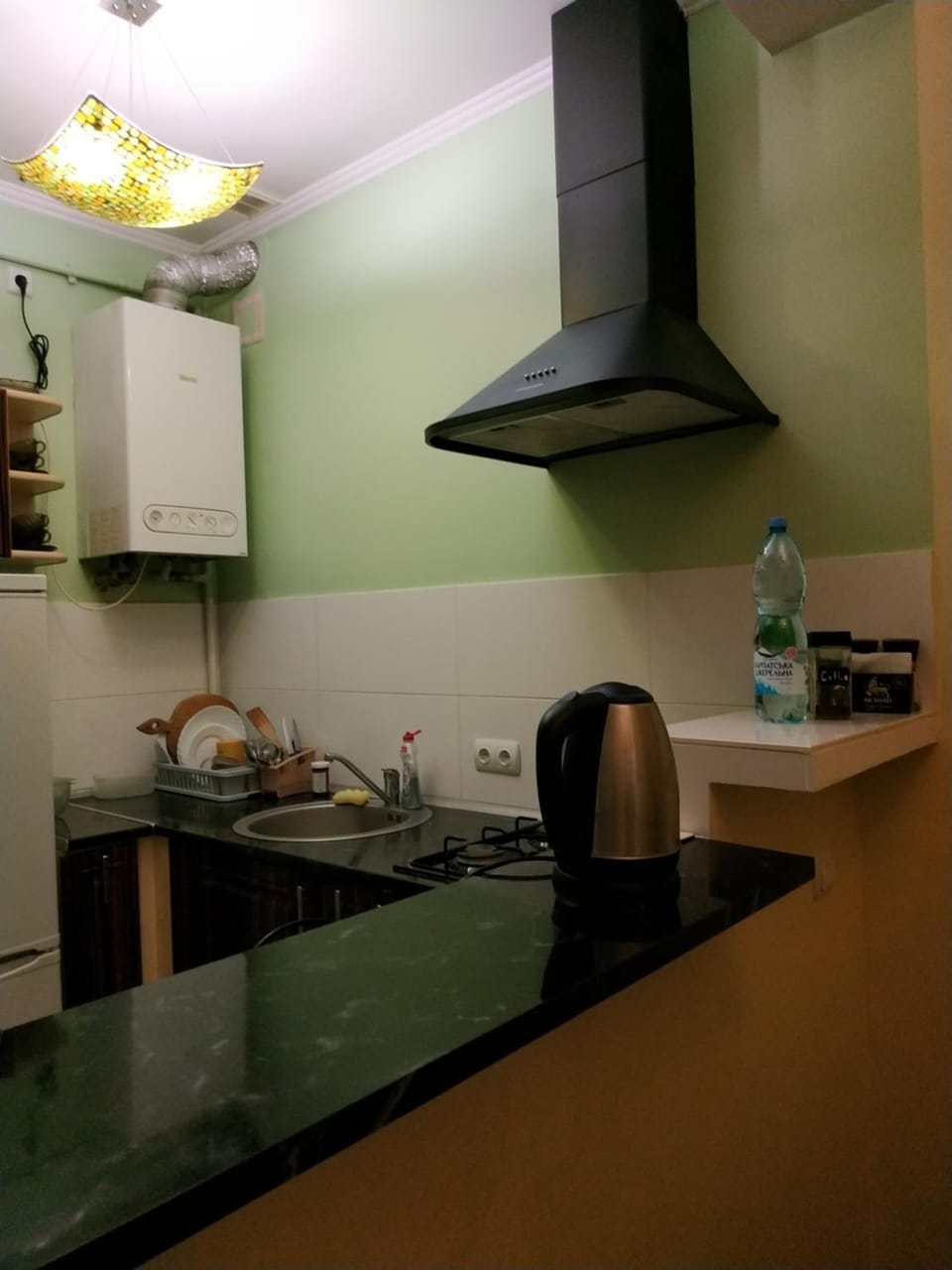 Kitchen or kitchenette, stove