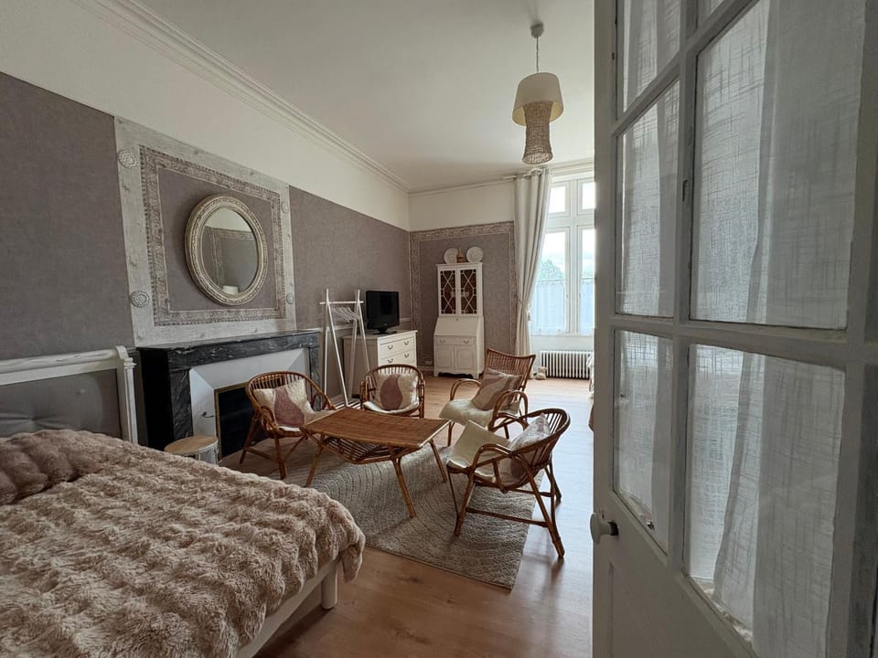 Bed, Living room, Bedroom, fireplace
