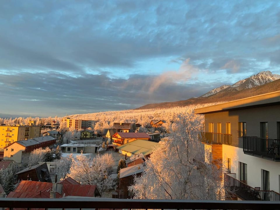 Property building, Natural landscape, Winter, City view, Mountain view, Sunset