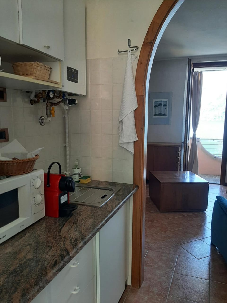 Kitchen or kitchenette, stove