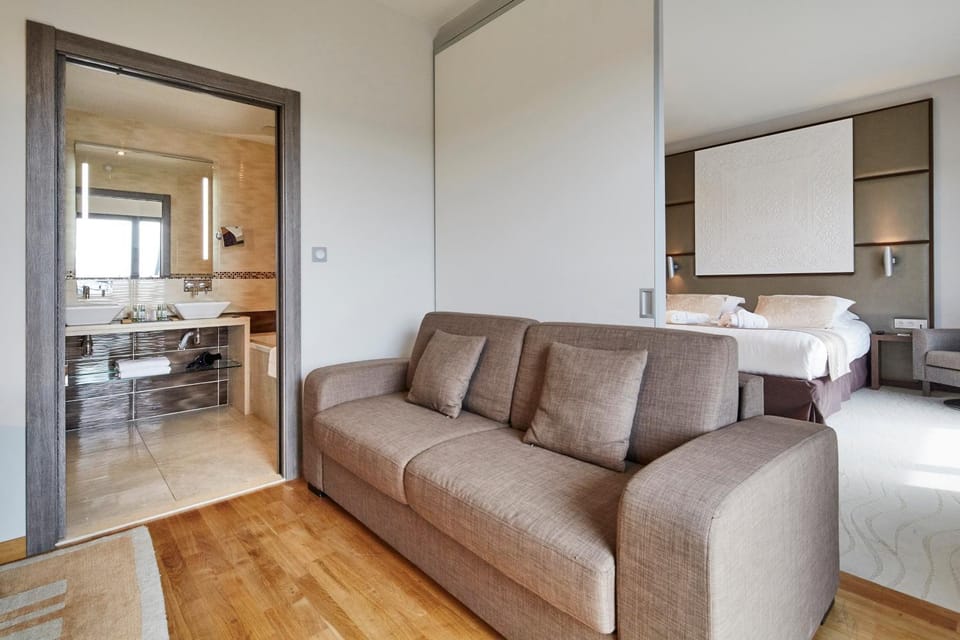 Bed, Kitchen or kitchenette, Living room, Seating area, Dining area, Bedroom