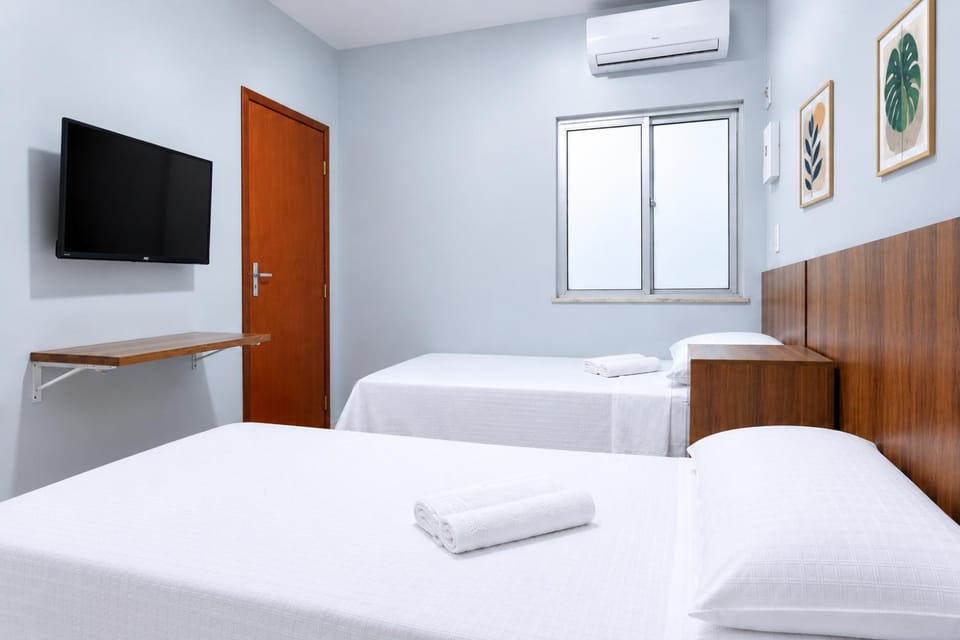 Bed, Photo of the whole room, Bedroom, towels, air conditioner