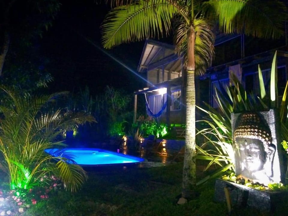 Property building, Patio, Night, Garden, Garden view, Pool view, Swimming pool