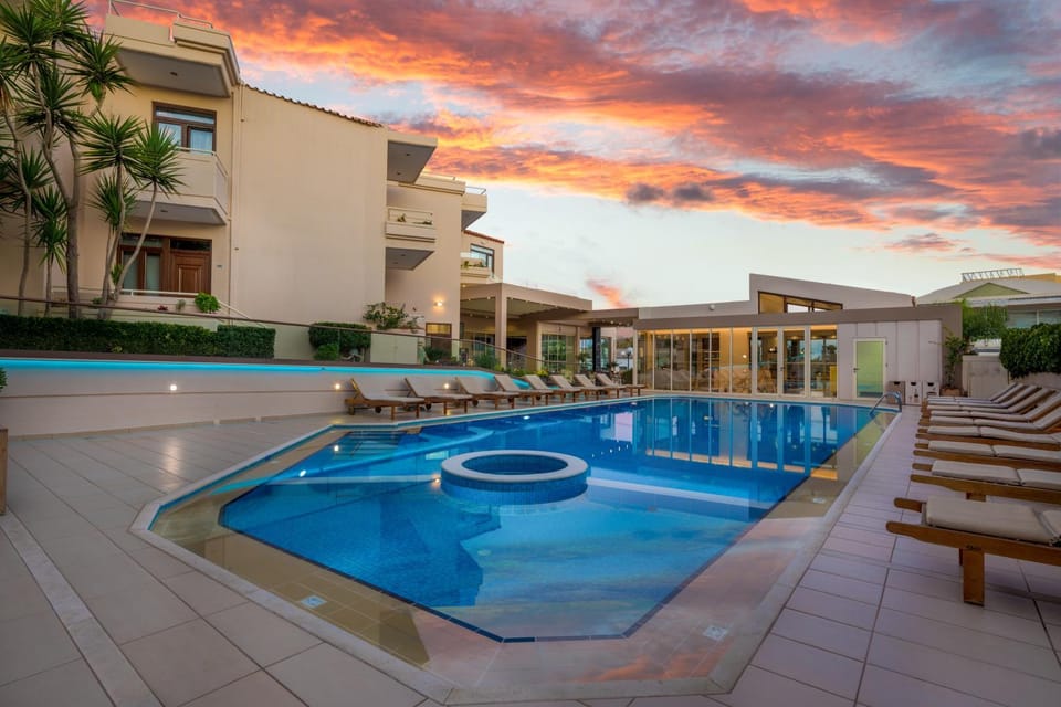 Property building, Swimming pool, Sunset