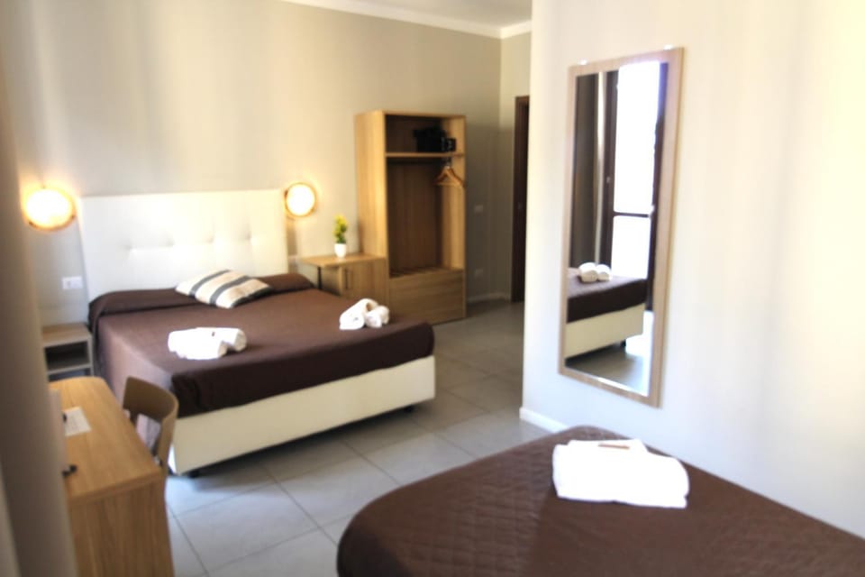 Bed, wardrobe