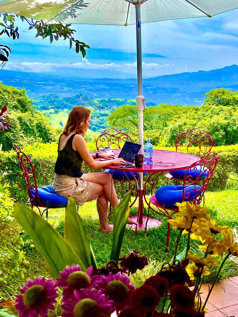 Patio, Spring, People, Garden, Dining area, Garden view, Mountain view