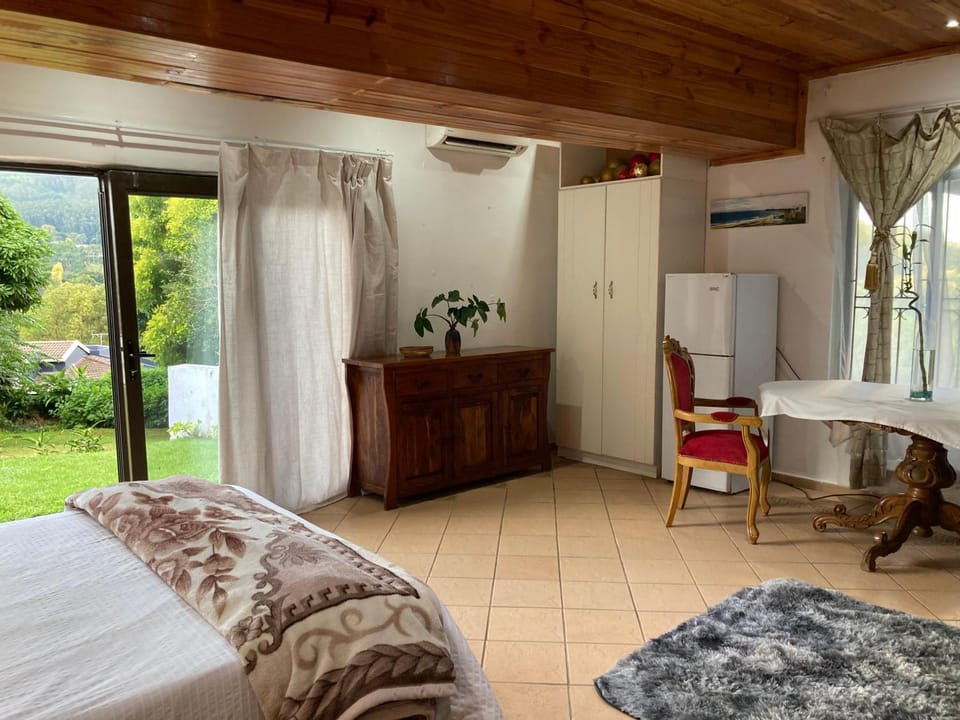 Bed, Garden, Living room, Seating area, Dining area, Bedroom, Garden view, internet, air conditioner