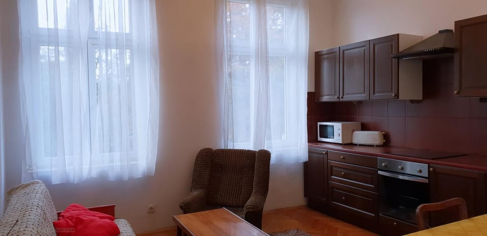 Kitchen or kitchenette, Living room, Seating area, Dining area
